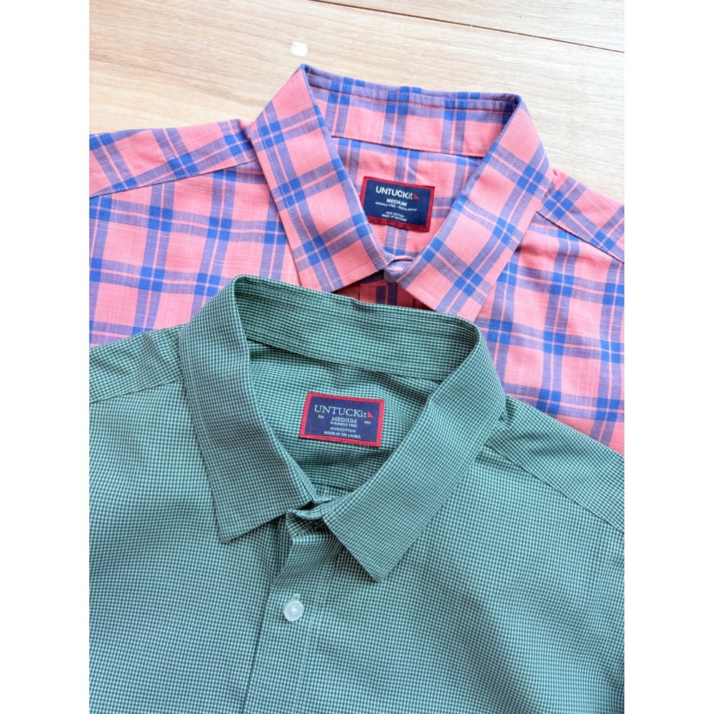UNTUCKit Mens Medium Bundle Green Check & Pink Plaid Button Down Shirts
Preppy